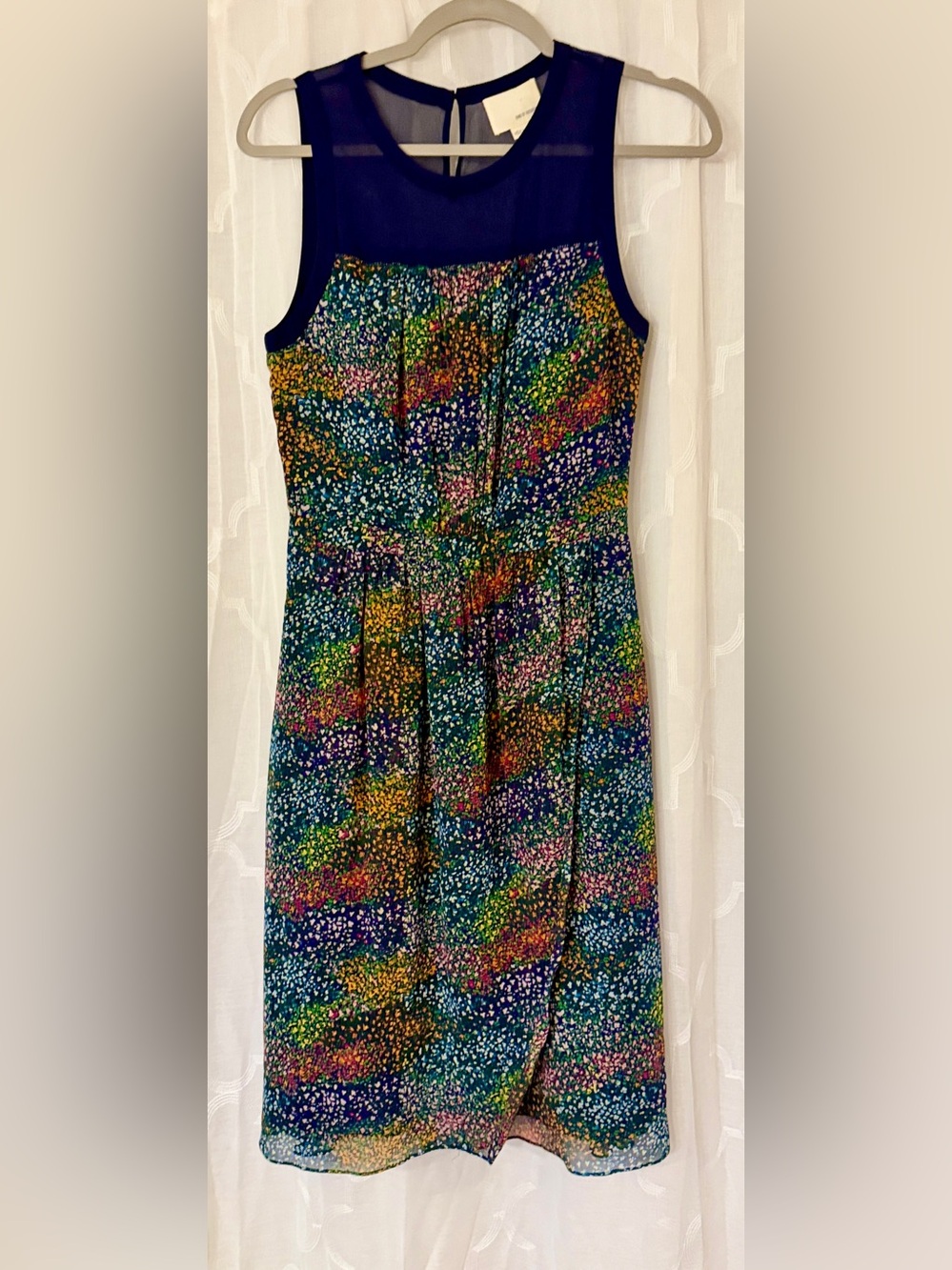 Band of Outsiders Navy Confetti Mesh Yoke Sleeveless Midi Dress | Size 1 / Small